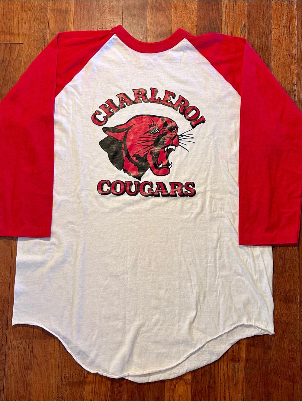 Vintage ‘80s Charleroi Cougars High School Baseball Raglan 3/4 Sleeve T-shirt XL